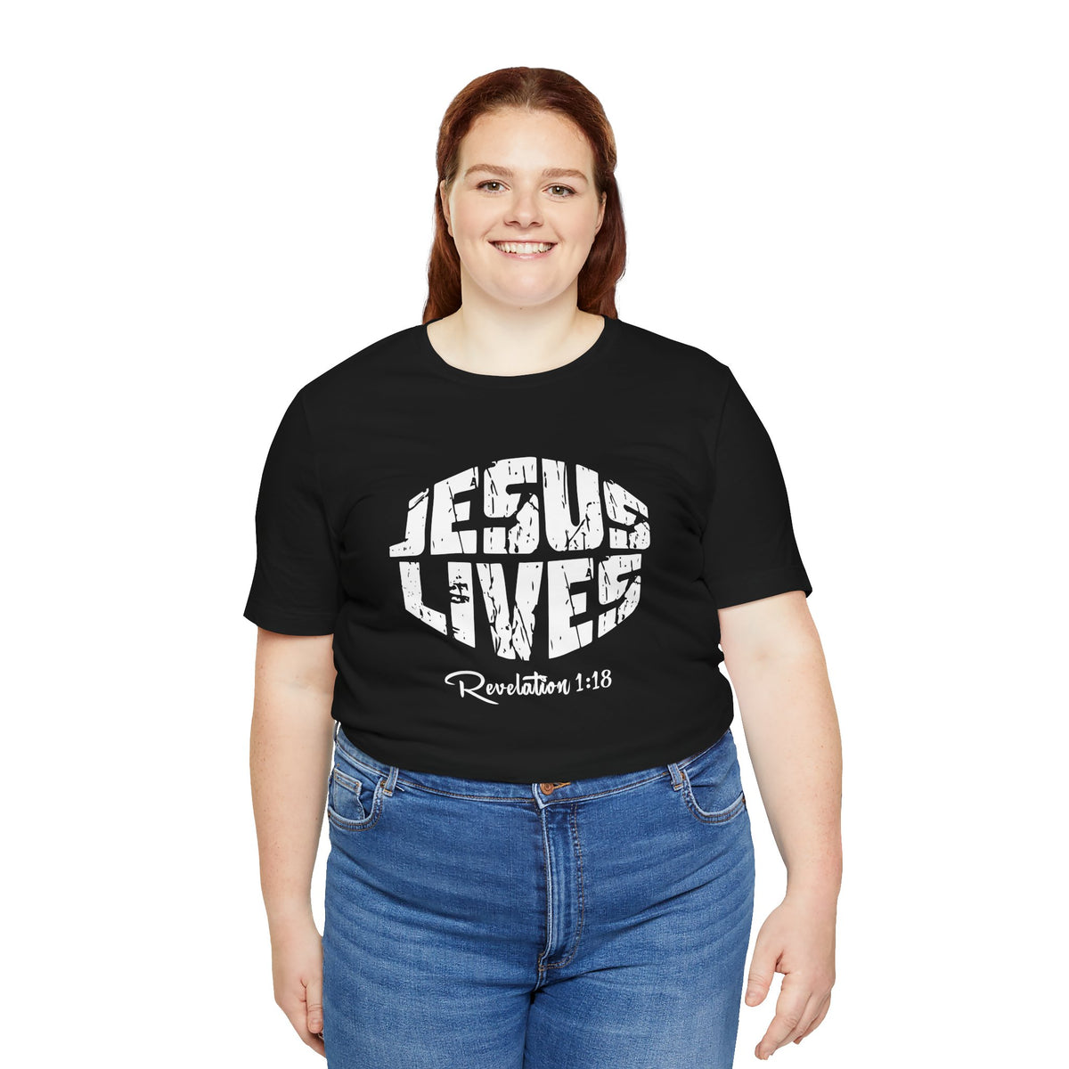 Jesus Lives Bella Canvas T-Shirt | Revelation 1:18 Scripture Art Tee