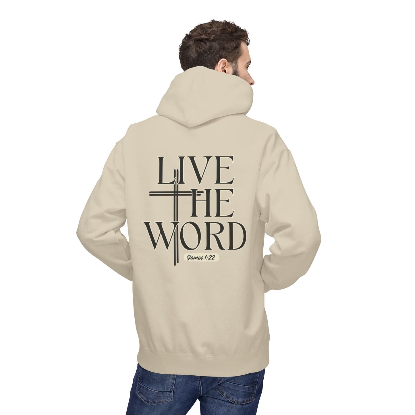 Live the Word Men’s Hoodie | James 1:22 Christian Cross Edition