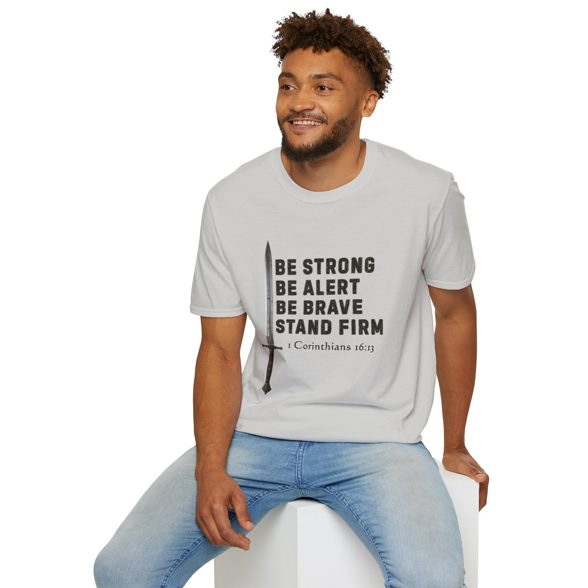 Be Strong Gildan Softstyle Unisex T-Shirt | 1 Corinthians 16:13 Men's Bible Verse Tee