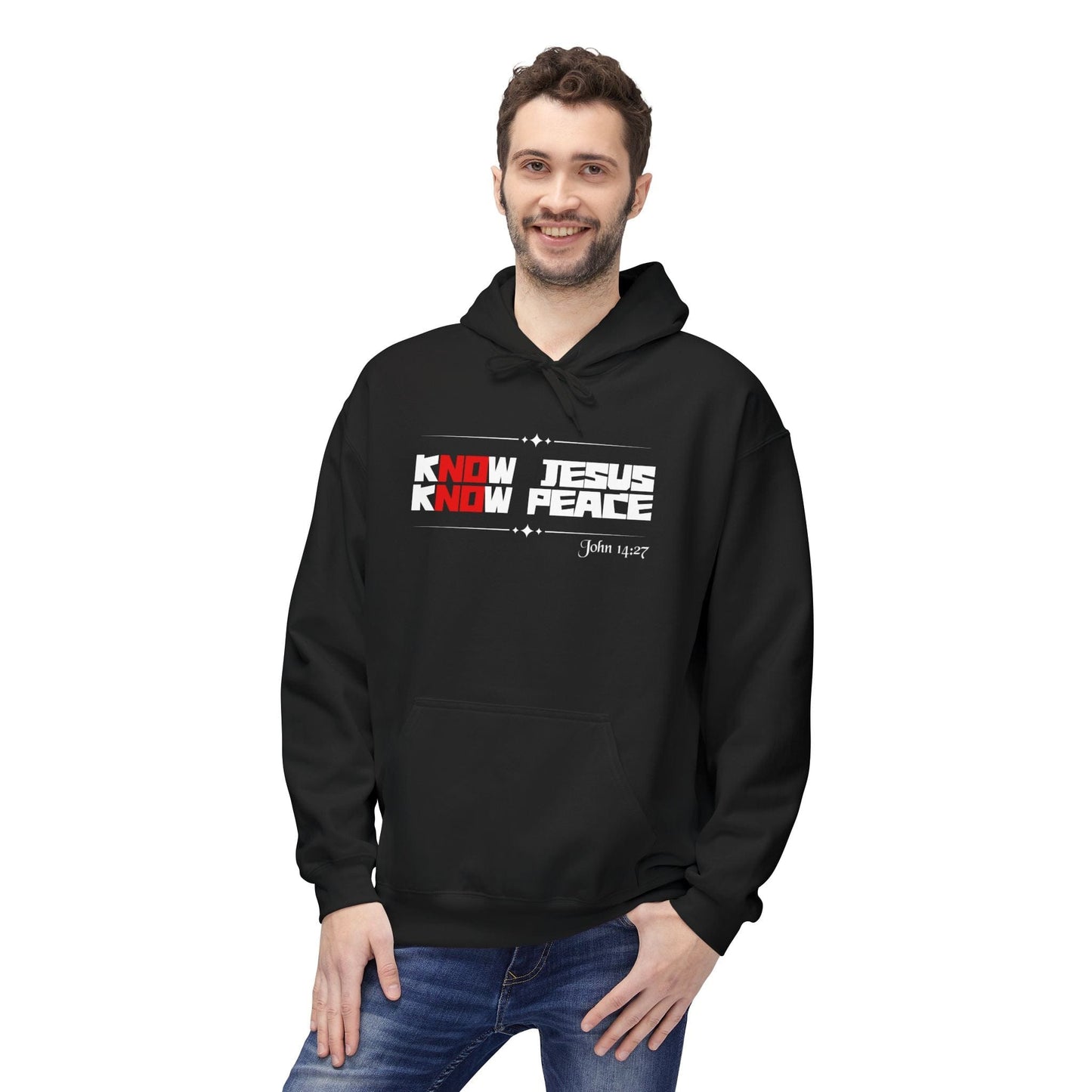 kNOw Jesus kNOw Peace John 14:27 Hoodie — Christian Faith Graphic Pullover