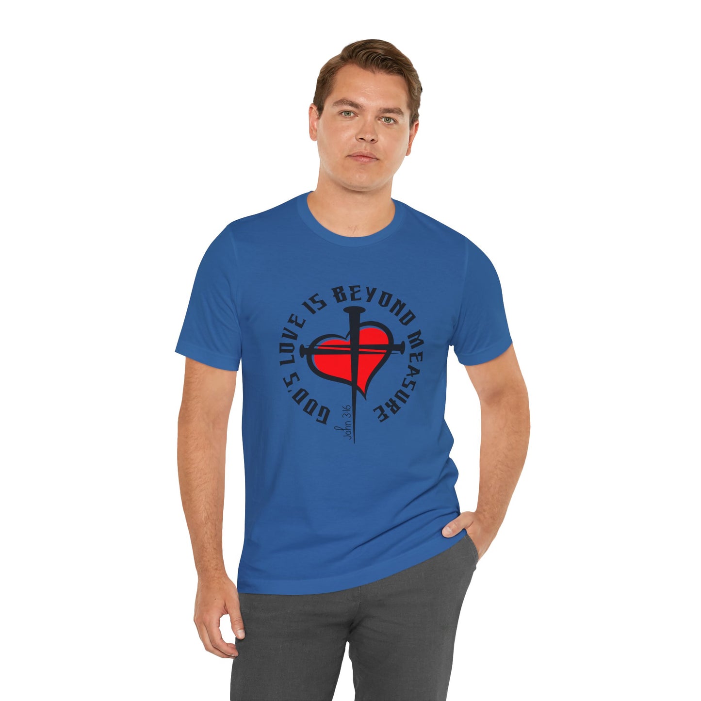 Love Beyond Measure Nail Cross Bella Canvas T-Shirt | John 3:16 Unisex Scripture Art Tee