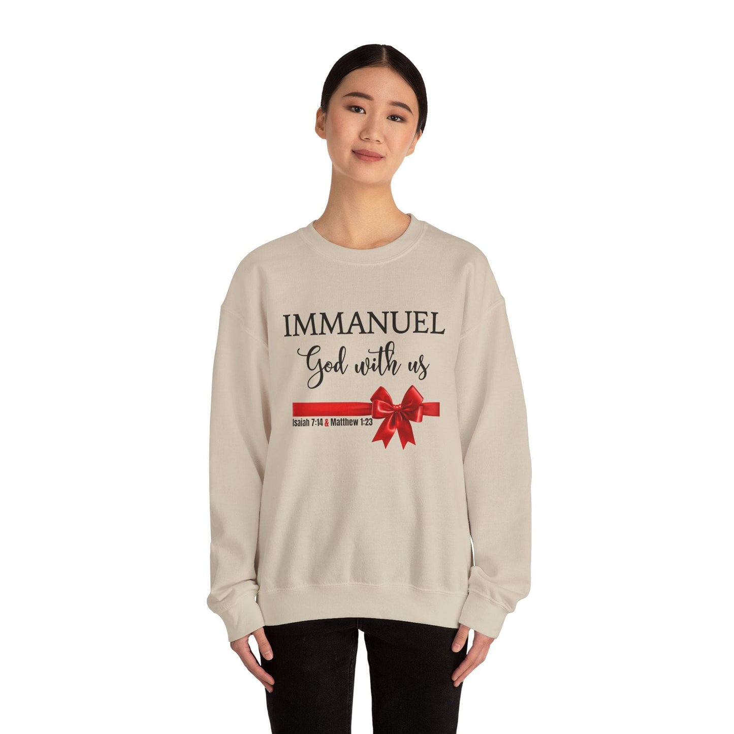 Immanuel “God With Us” Christmas Sweatshirt | Isaiah 7:14 & Matthew 1:23 | Faith-Based Holiday Crewneck