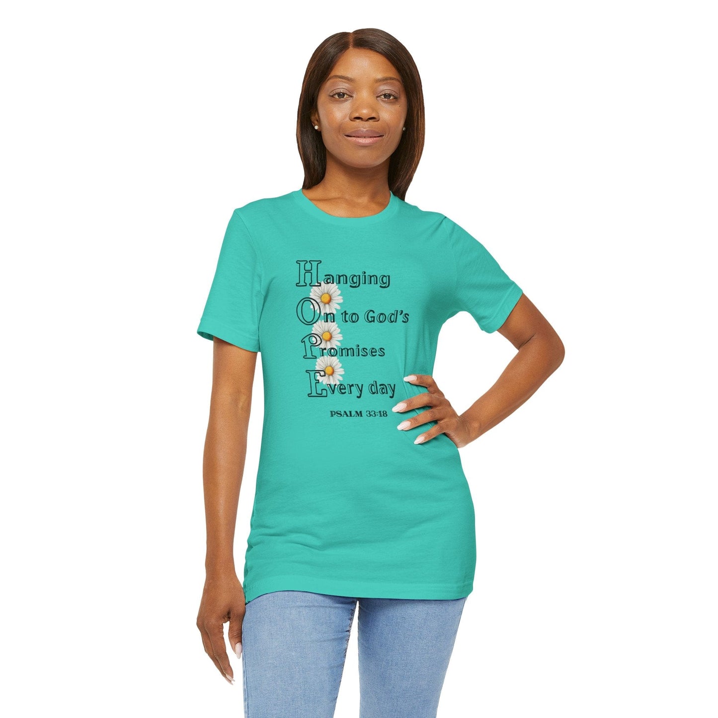 HOPE Acrostic Daisy Bella Canvas T-Shirt – Psalm 33:18 Christian Tee
