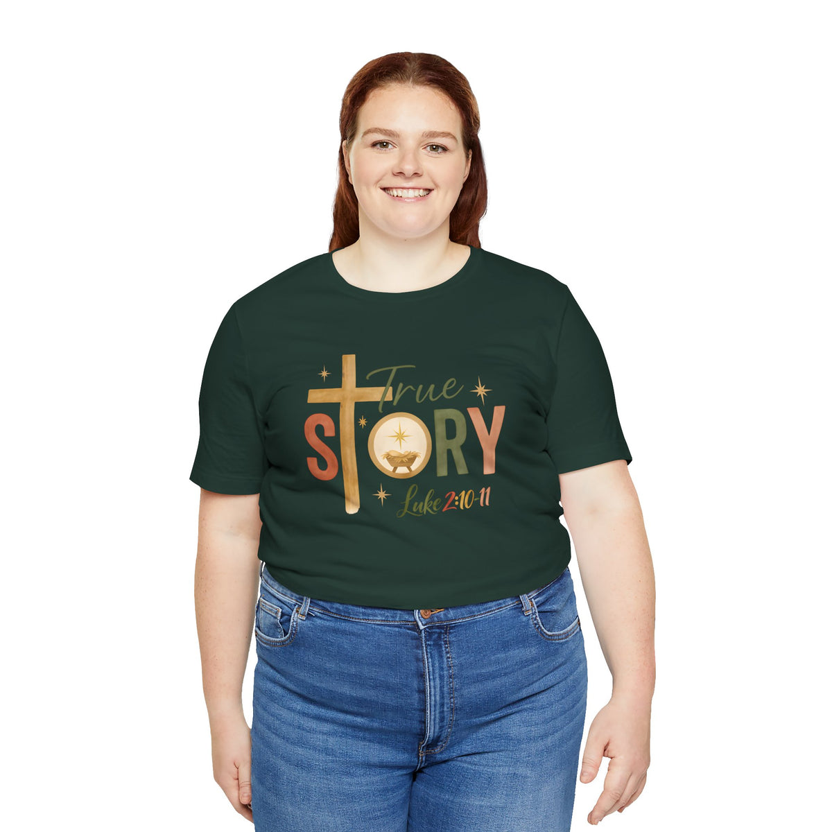 True Story – A Savior Is Born Bella Canvas Christmas T-Shirt | Luke 2:10–11 Scripture Art Tee