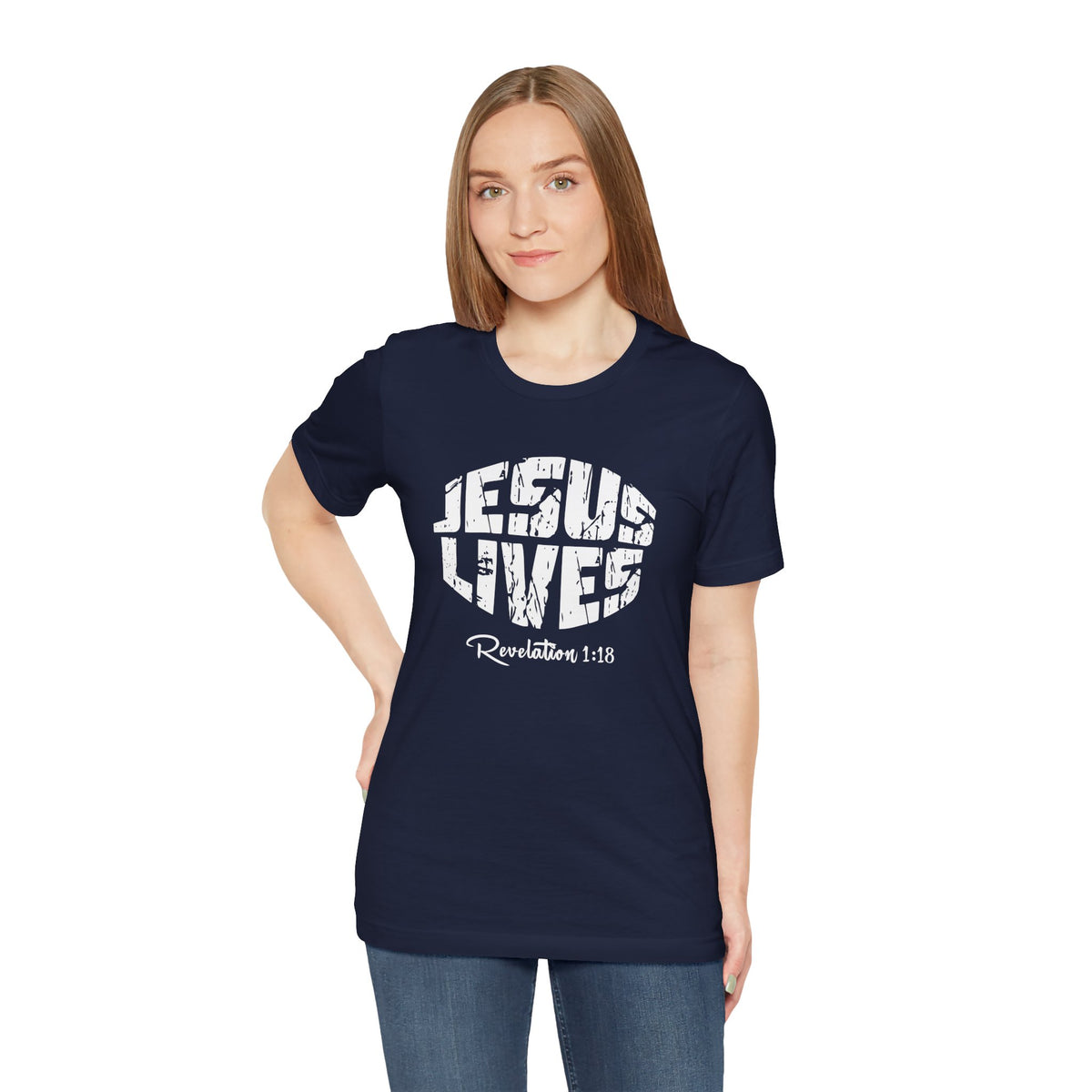 Jesus Lives Bella Canvas T-Shirt | Revelation 1:18 Scripture Art Tee