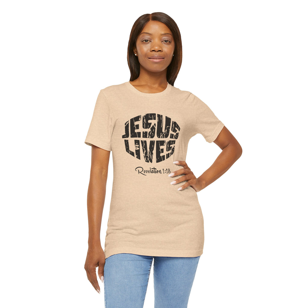 Jesus Lives Bella Canvas T-Shirt | Revelation 1:18 Scripture Art Tee