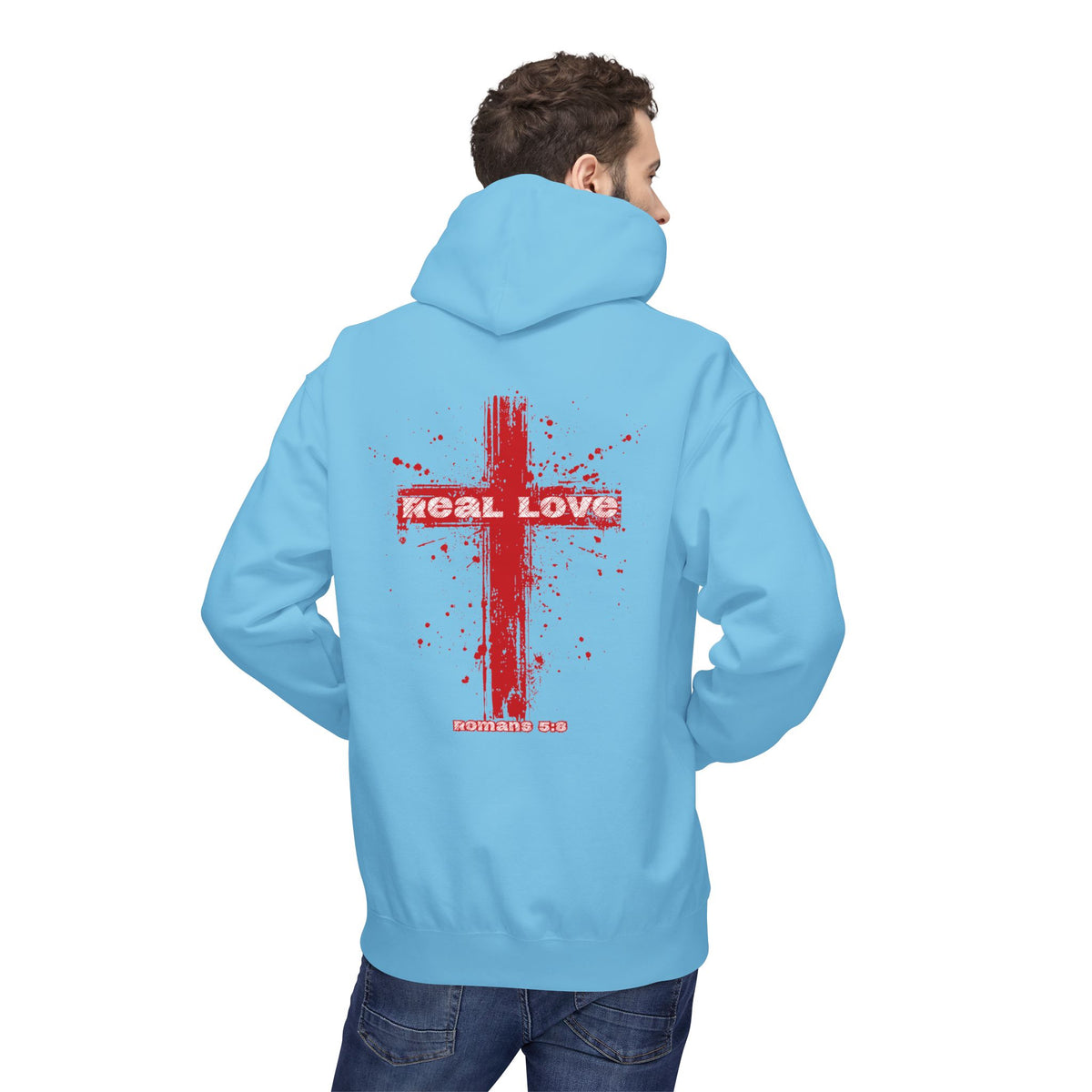 Real Love Christian Cross Premium Hoodie | Romans 5:8 Faith Wear Sweatshirt