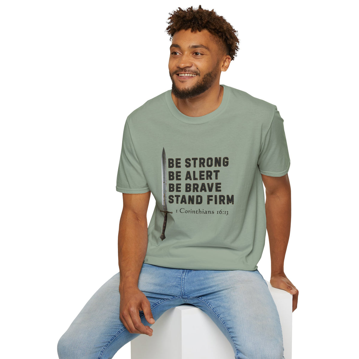 Be Strong Gildan Softstyle Unisex T-Shirt | 1 Corinthians 16:13 Men's Bible Verse Tee