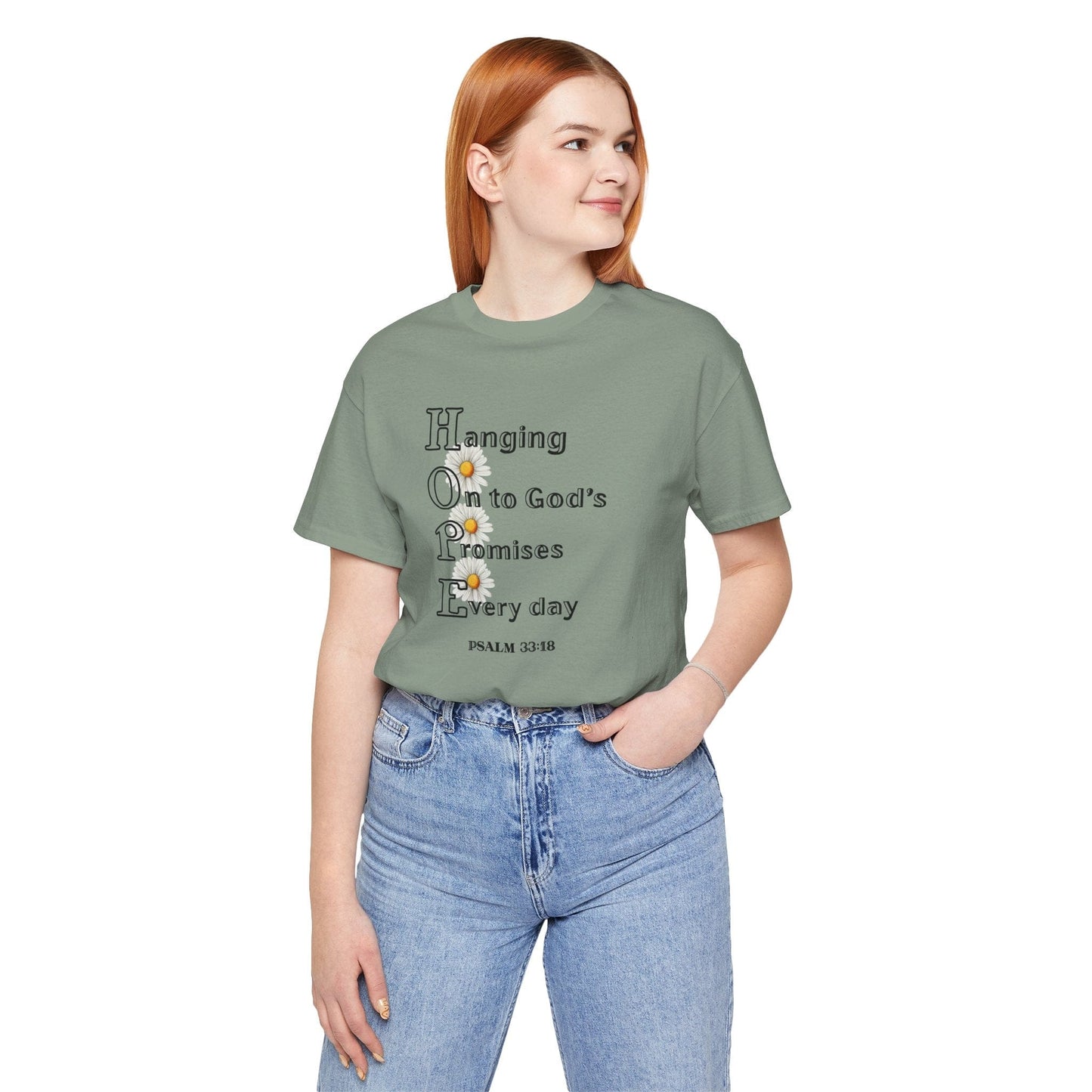 HOPE Acrostic Daisy Bella Canvas T-Shirt – Psalm 33:18 Christian Tee
