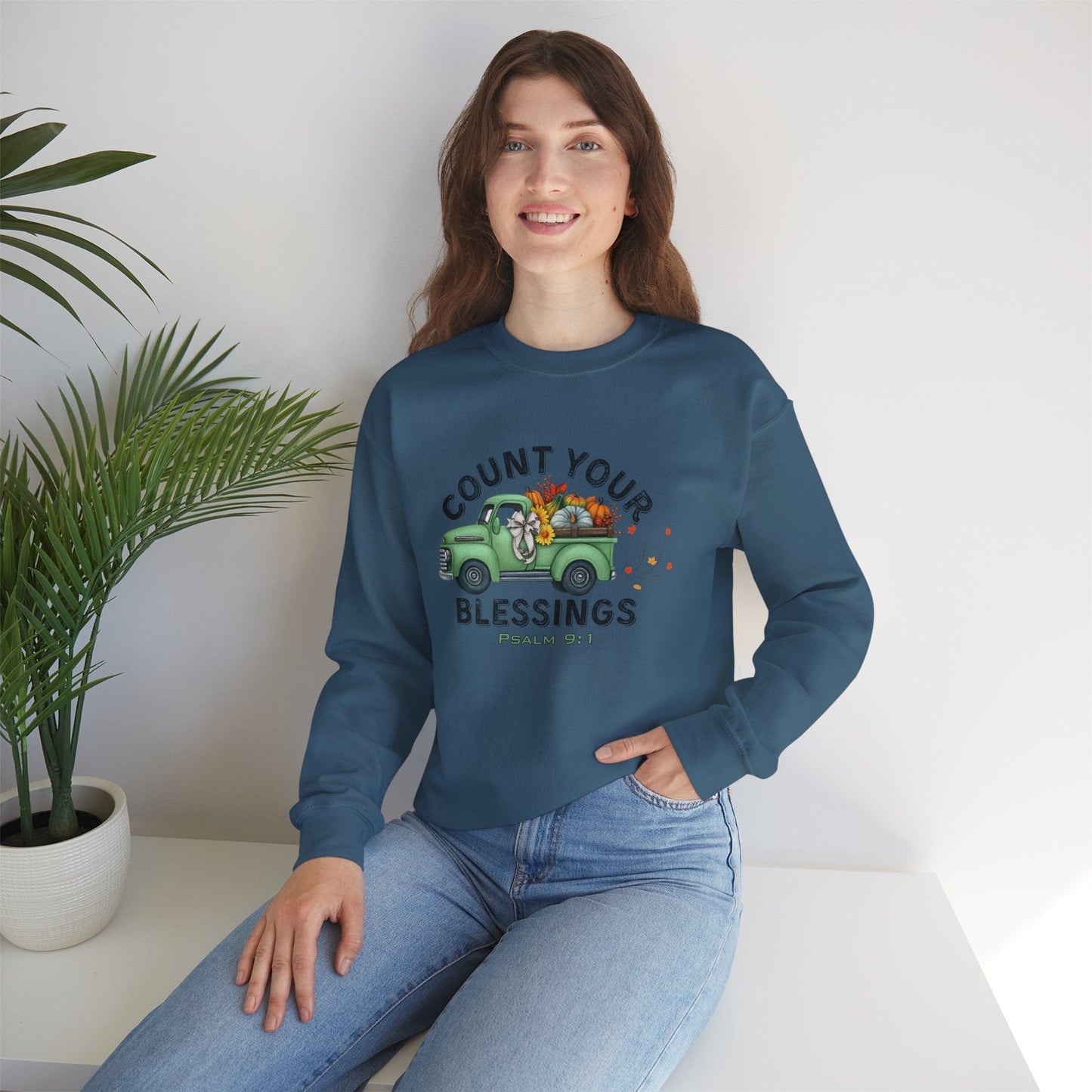 Count Your Blessings | Christian Vintage Fall Sweatshirt Inspired by Psalm 9:1