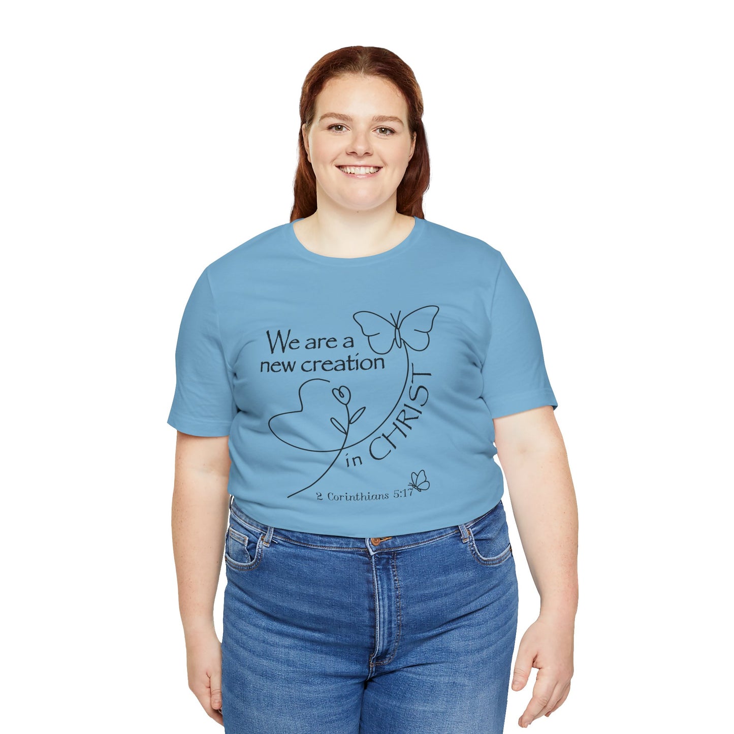 New Creation Butterfly Bella Canvas T‑Shirt | 2 Corinthians 5:17 Bible Verse Tee