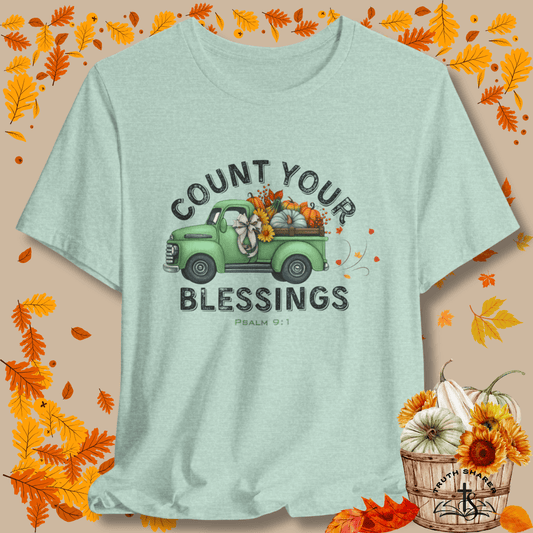 Count Your Blessings | Christian Vintage Fall T-Shirt Inspired by Psalm 9:1