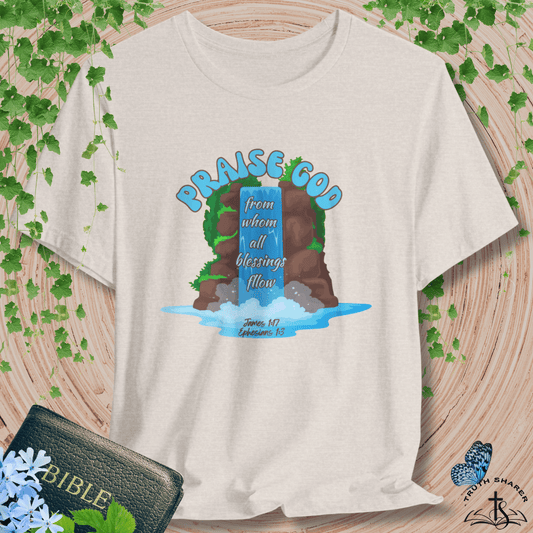 Praise God– Ephesians 1:3 & James 1:17 Blessings Flow T-Shirt (Bold Edition)