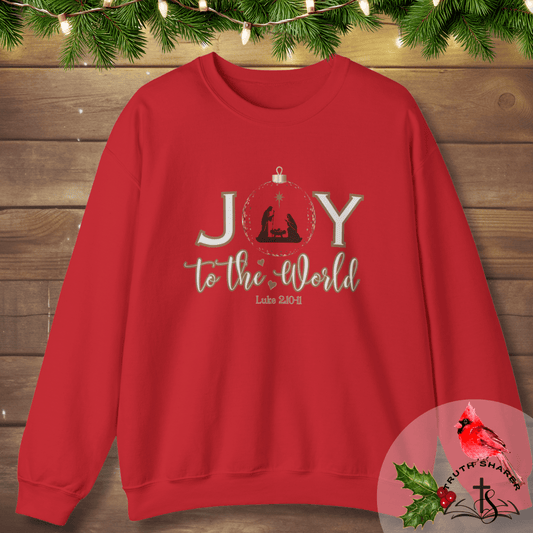 Joy to the World Crewneck Sweatshirt | Luke 2:10-11 Nativity Christmas Design