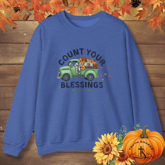 Count Your Blessings | Christian Vintage Fall Sweatshirt Inspired by Psalm 9:1
