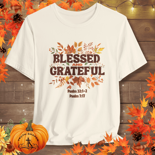 Blessed and Grateful | Christian Fall T-Shirt Inspired by Psalm 7:17 & Psalm 32:1-2
