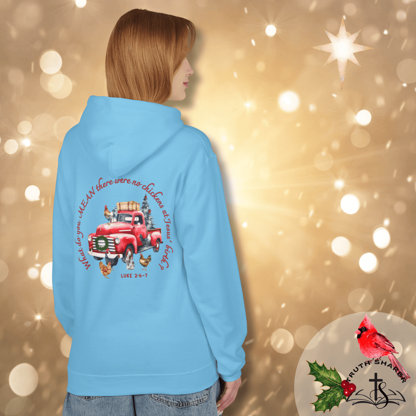 Funny Christmas Hoodie – “What...No Chickens at Jesus’ Birth?” | Luke 2:6–7