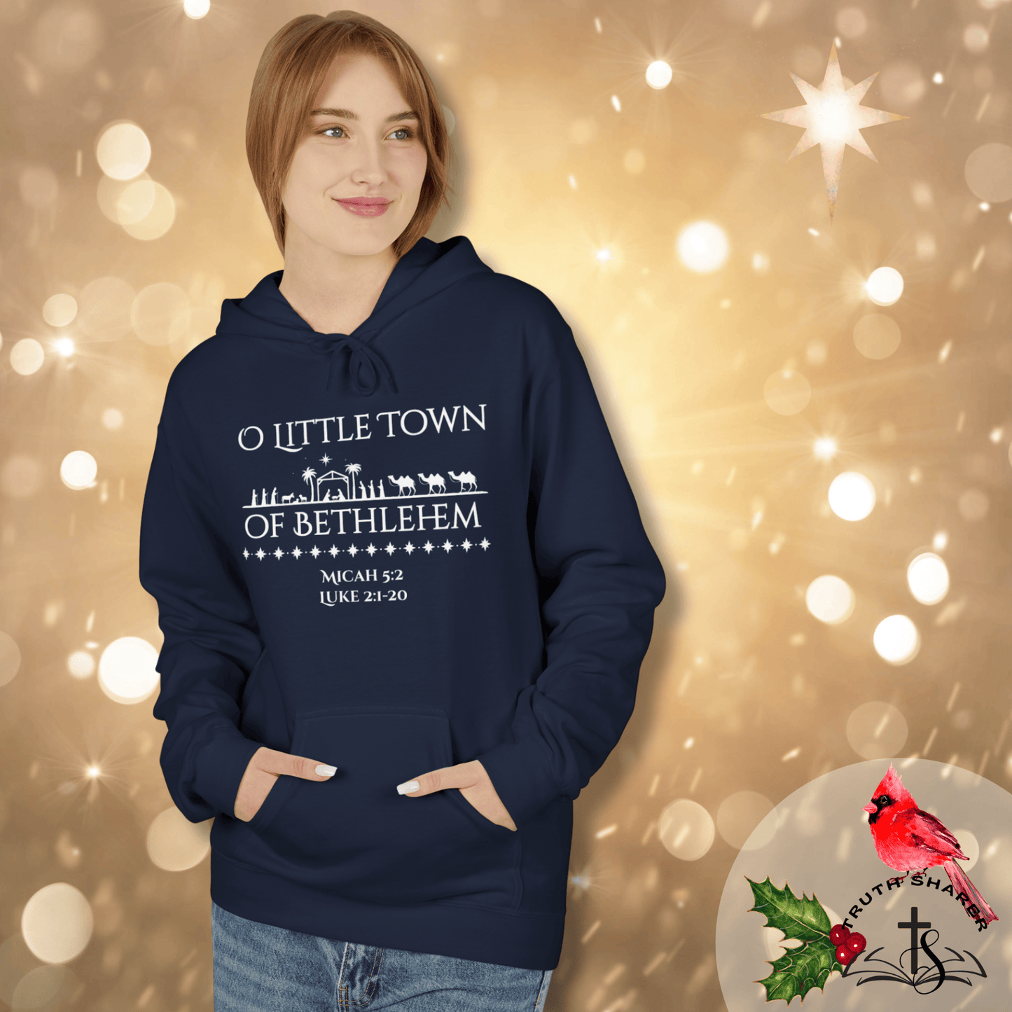 Bethlehem Nativity Hoodie | Christian Christmas Hoodie | Micah 5:2 & Luke 2:1–20 | Truth Sharer Faith Wea
