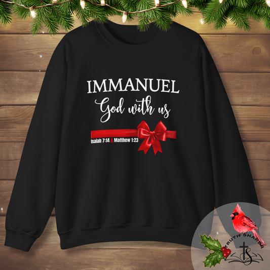 Immanuel “God With Us” Christmas Sweatshirt | Isaiah 7:14 & Matthew 1:23 | Faith-Based Holiday Crewneck