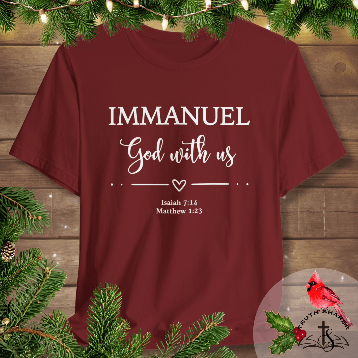 Immanuel God With Us Christian T-Shirt | Scripture Faith Tee | Isaiah 7:14 & Matthew 1:23
