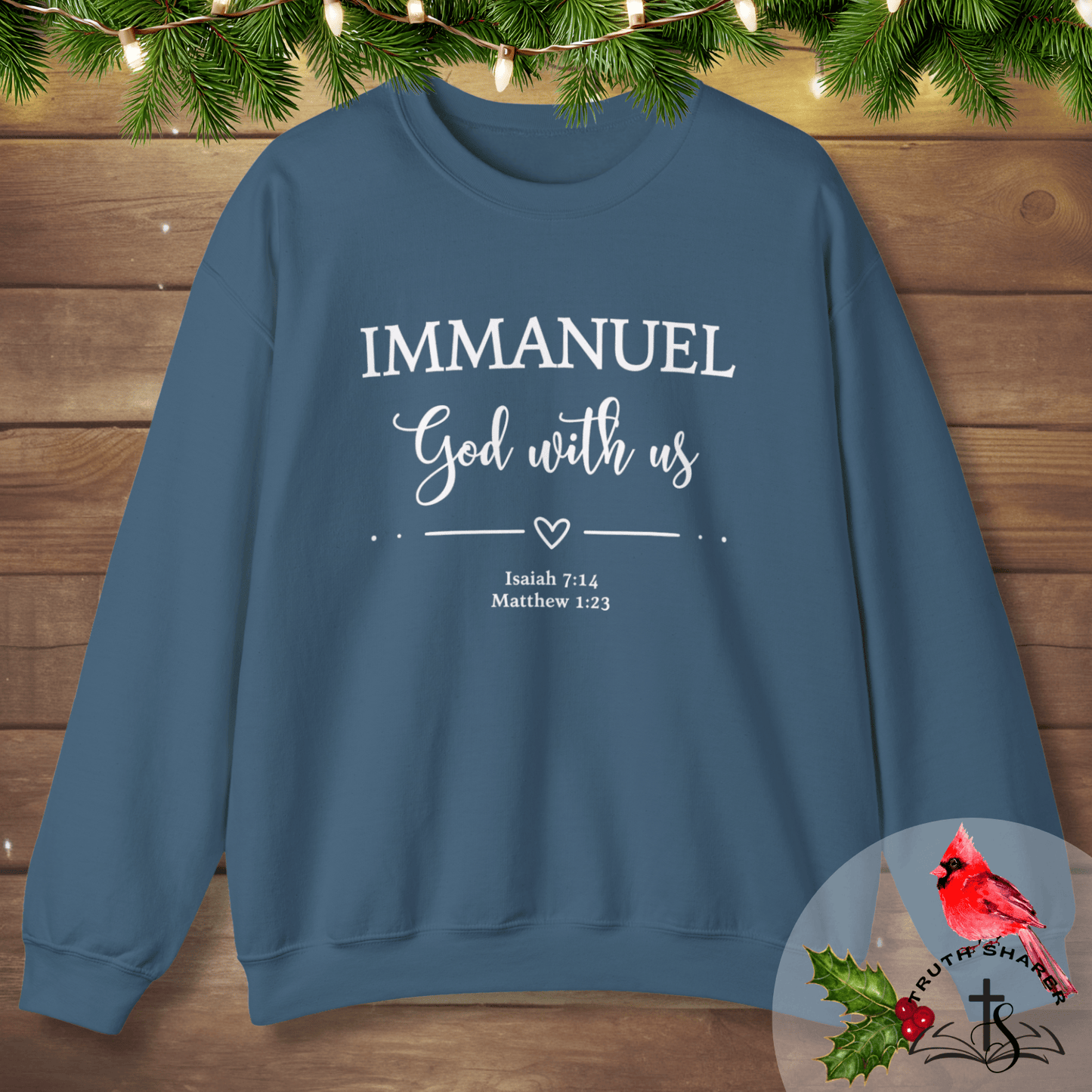 Immanuel God With Us Sweatshirt | Scripture Verse Apparel | Isaiah 7:14 & Matthew 1:23 | Cozy Faith Wear