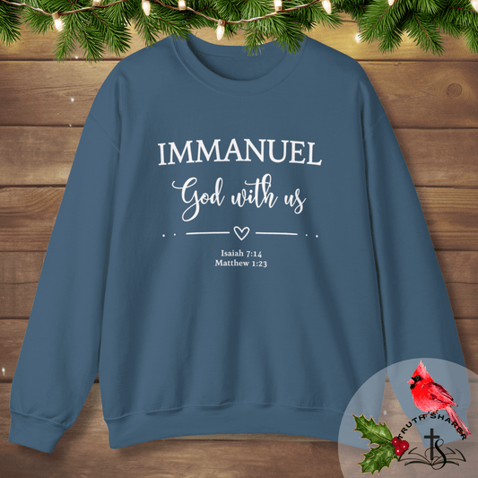 Immanuel God With Us Sweatshirt | Scripture Verse Apparel | Isaiah 7:14 & Matthew 1:23 | Cozy Faith Wear