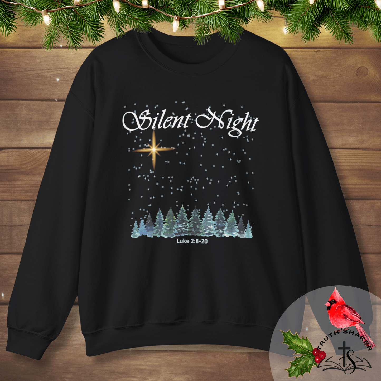 Silent Night Christmas Sweatshirt – Luke 2:8-20 Scripture Crewneck