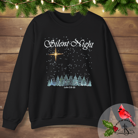 Silent Night Christmas Sweatshirt – Luke 2:8-20 Scripture Crewneck