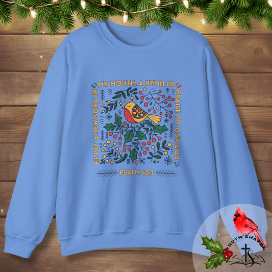 New Song Psalm 40:3 Christian Sweatshirt | Hymn of Praise to Our God Scripture Art