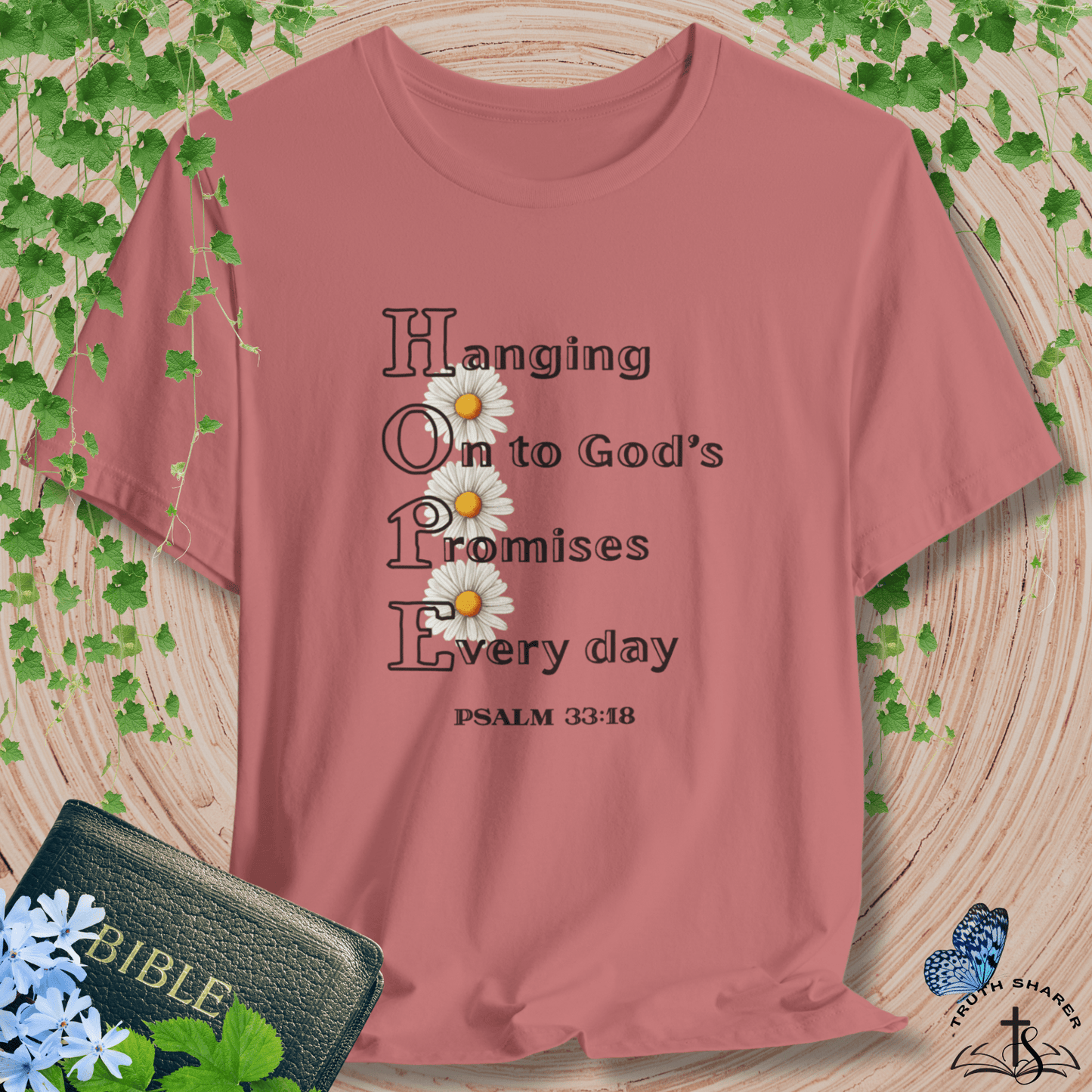 HOPE Acrostic Daisy Bella Canvas T-Shirt – Psalm 33:18 Christian Tee