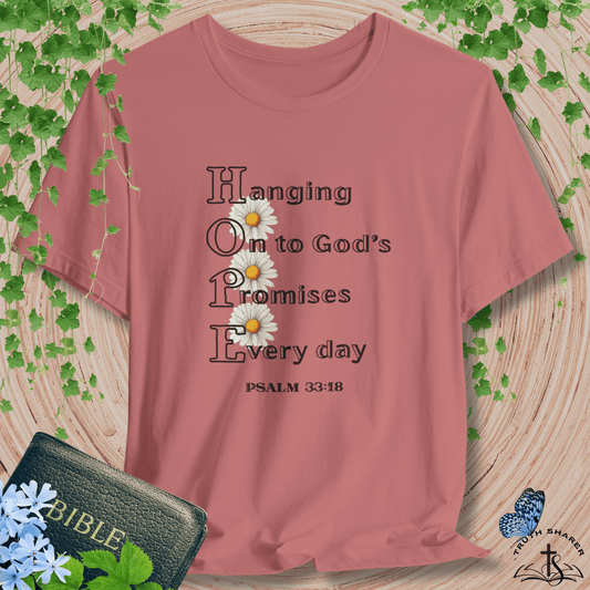 HOPE Acrostic Daisy Bella Canvas T-Shirt – Psalm 33:18 Christian Tee