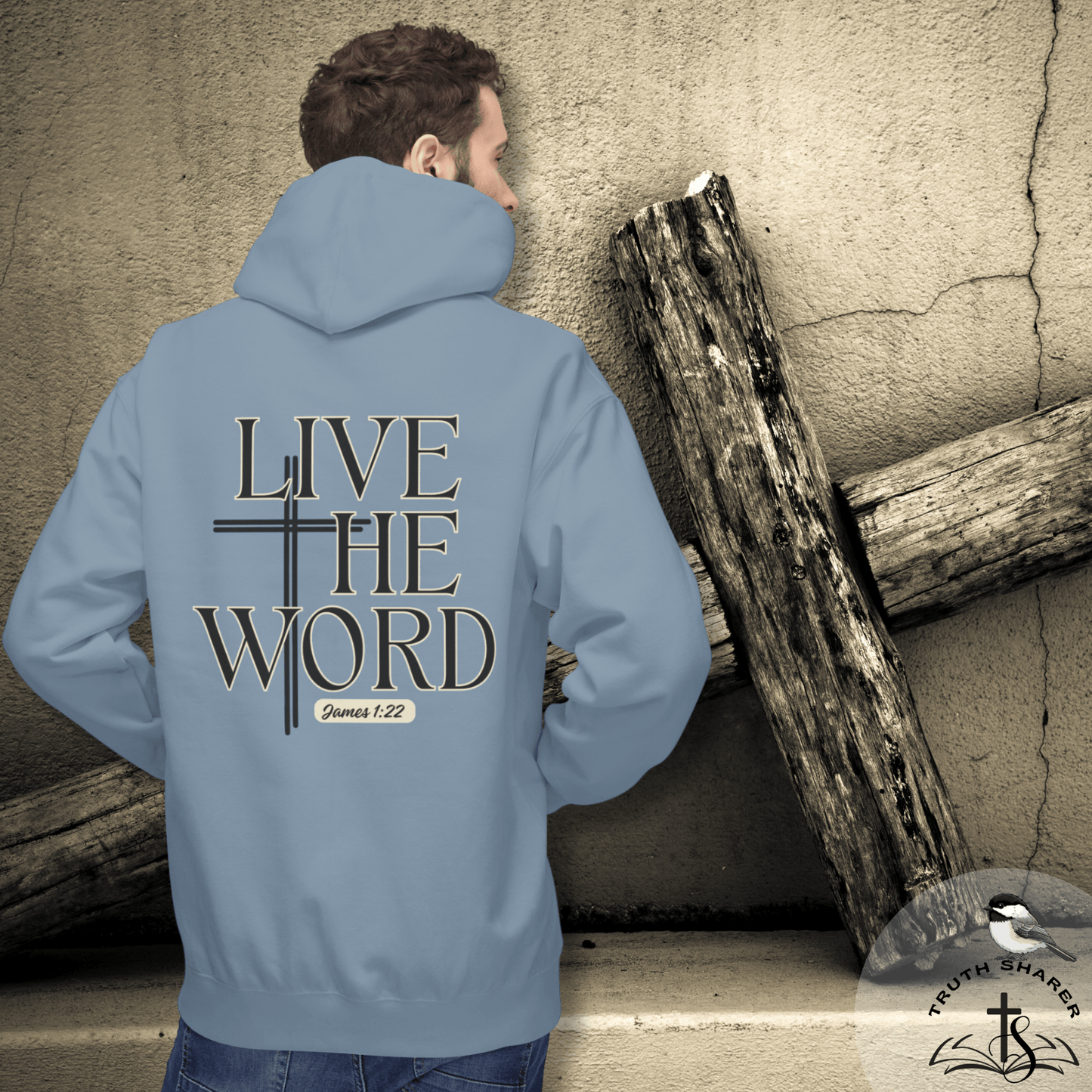 Live the Word Men’s Hoodie | James 1:22 Christian Cross Edition