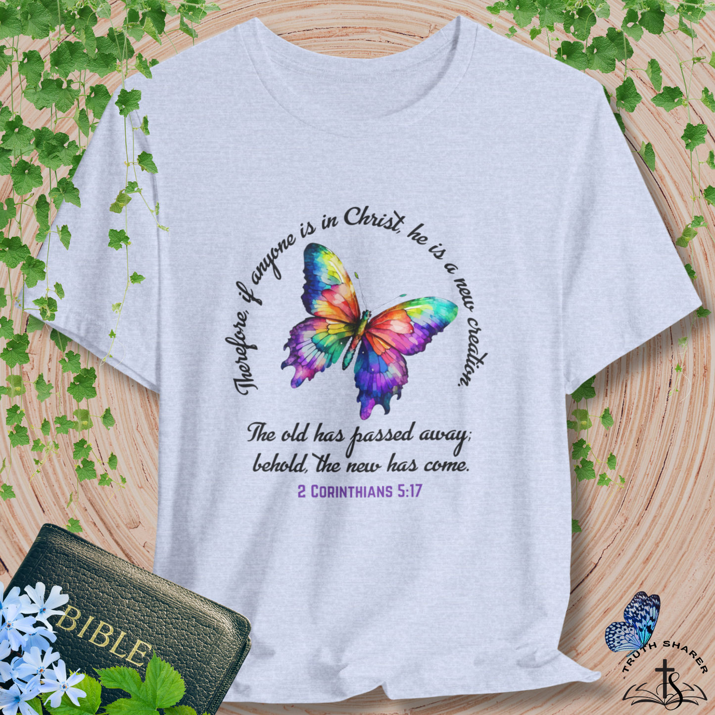 Butterfly New Creation Bella Canvas T‑Shirt - 2 Corinthians 5:17 Christian Faith Tee