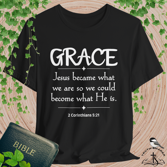 Grace Bella Canvas T-Shirt | 2 Corinthians 5:21 Christian Art Tee