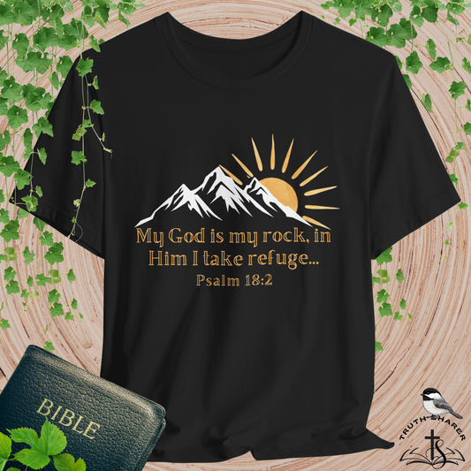 God Is My Rock Bella Canvas T-Shirt | Psalm 18:2 Scripture Art Tee