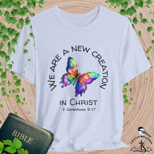 Butterfly New Creation Bella Canvas T‑Shirt | 2 Corinthians 5:17 Christian Faith Tee