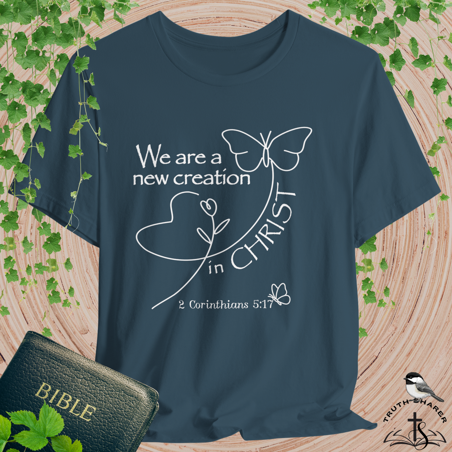New Creation Butterfly Bella Canvas T‑Shirt | 2 Corinthians 5:17 Bible Verse Tee