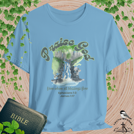 Praise God Bella Canvas T-Shirt | Ephesians 1:3 & James 1:17 Blessings Flow Watercolor Art Tee