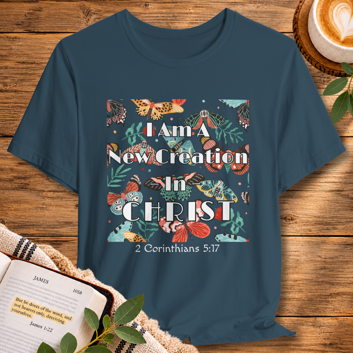 New Creation in Christ Bella Canvas T-Shirt | 2 Corinthians 5:17 Butterfly Tee