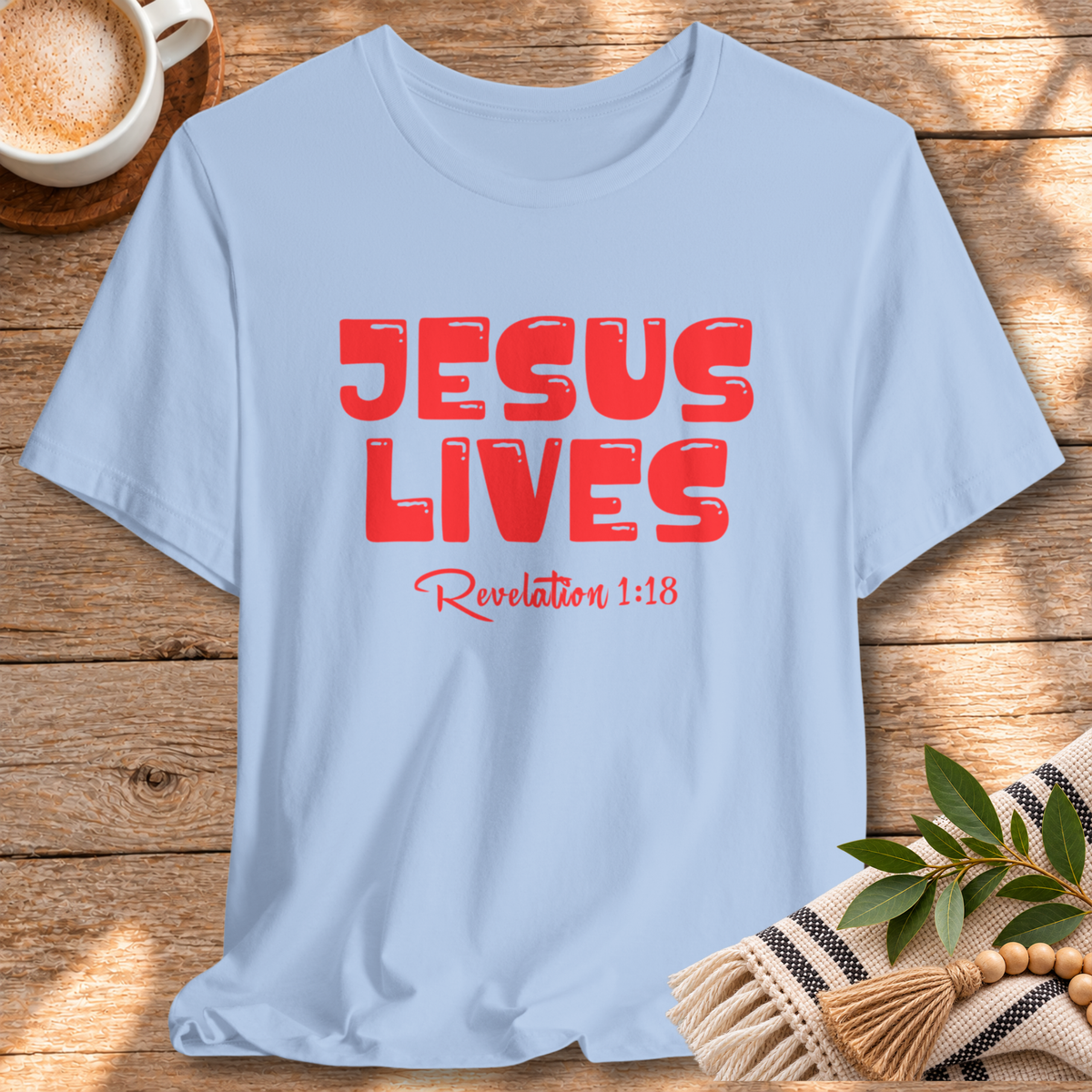 Jesus Lives Revelation 1:18 Bella Canvas T-Shirt | Red Letter Bible Verse Tee