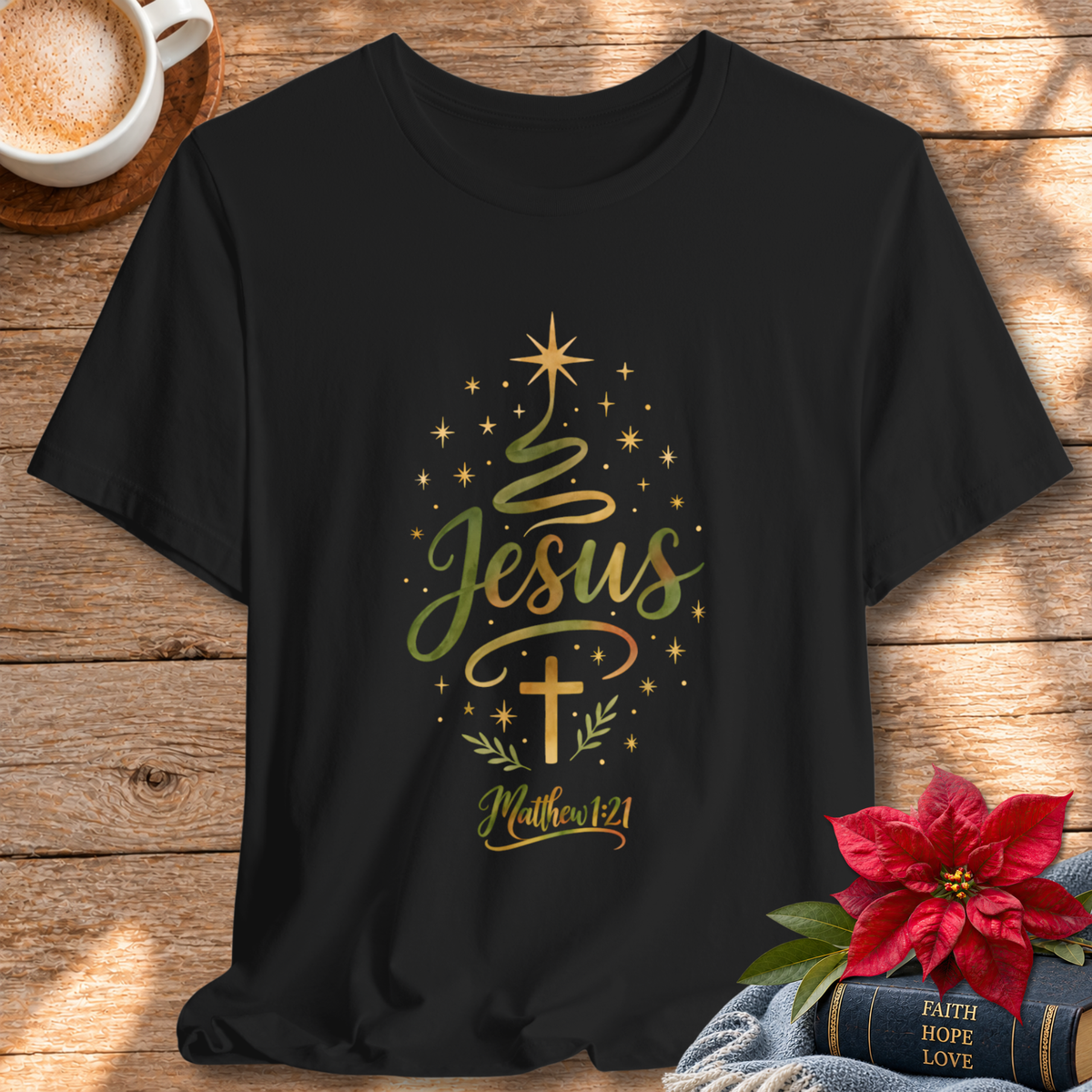 Jesus – He Will Save His People Bella Canvas T-Shirt | Matthew 1:21 Christmas T-Shirt