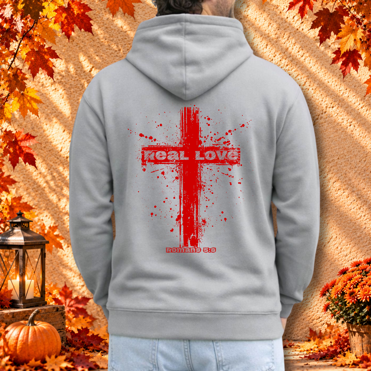 Real Love Christian Cross Premium Hoodie | Romans 5:8 Faith Wear Sweatshirt