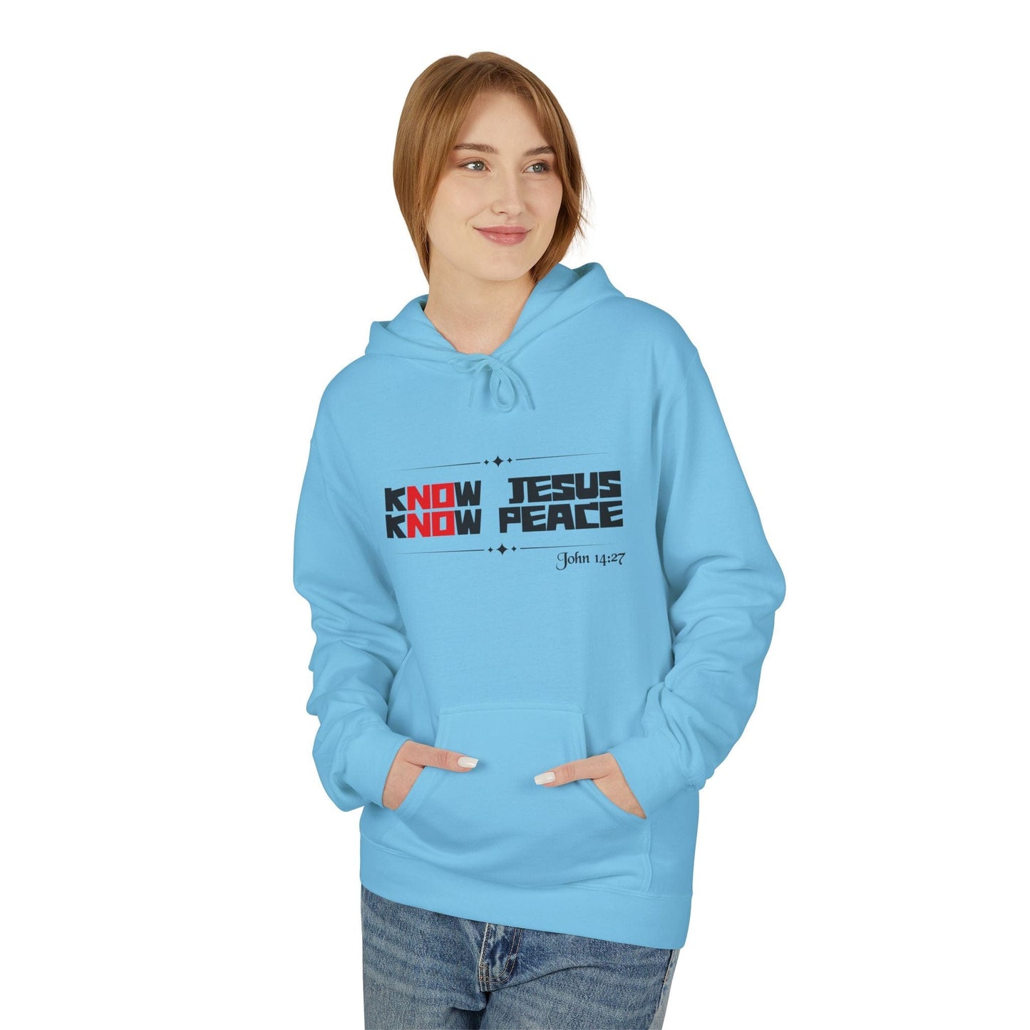 kNOw Jesus kNOw Peace John 14:27 Hoodie — Christian Faith Graphic Pullover