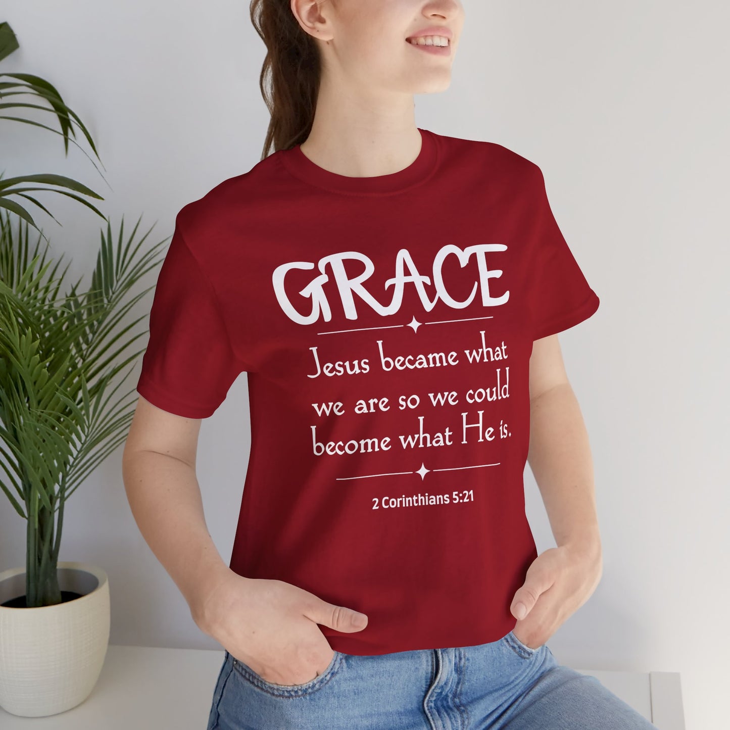 Grace Bella Canvas T-Shirt | 2 Corinthians 5:21 Christian Art Tee