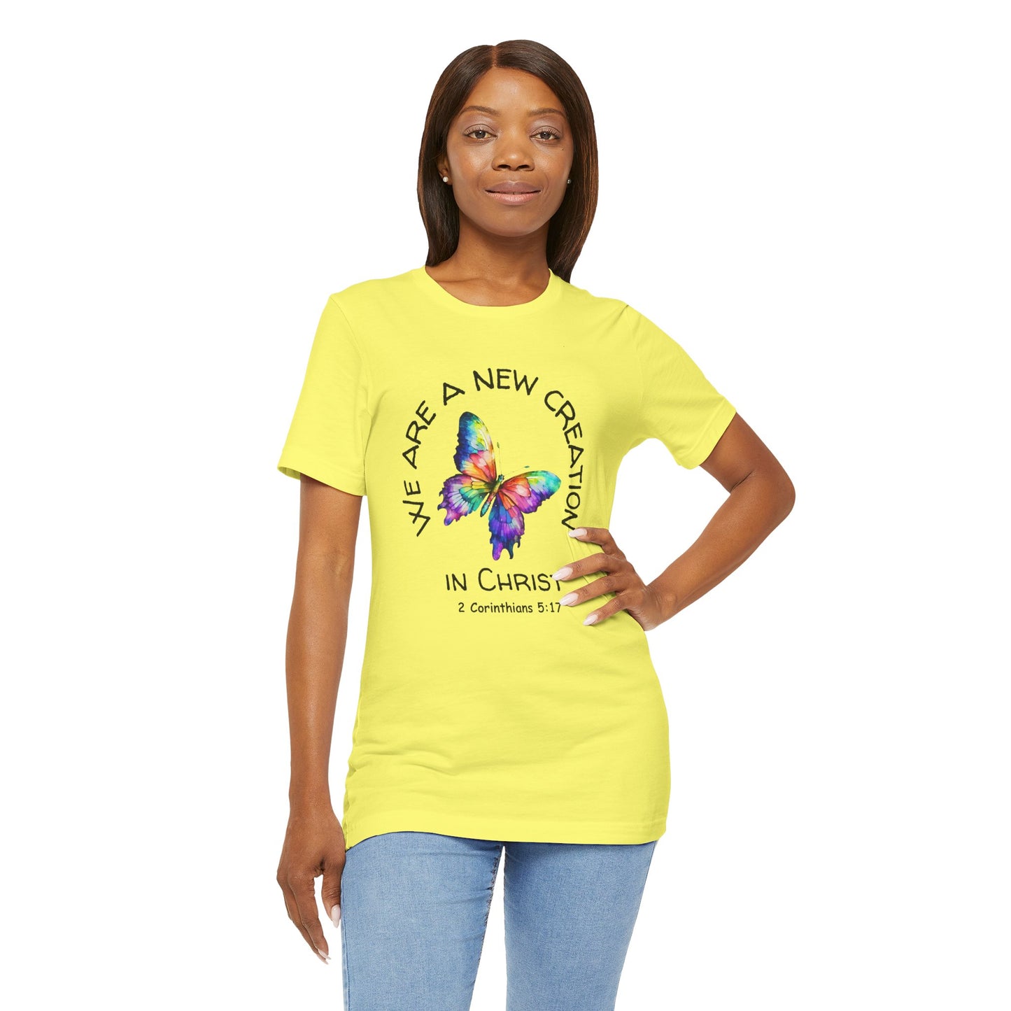 Butterfly New Creation Bella Canvas T‑Shirt | 2 Corinthians 5:17 Christian Faith Tee