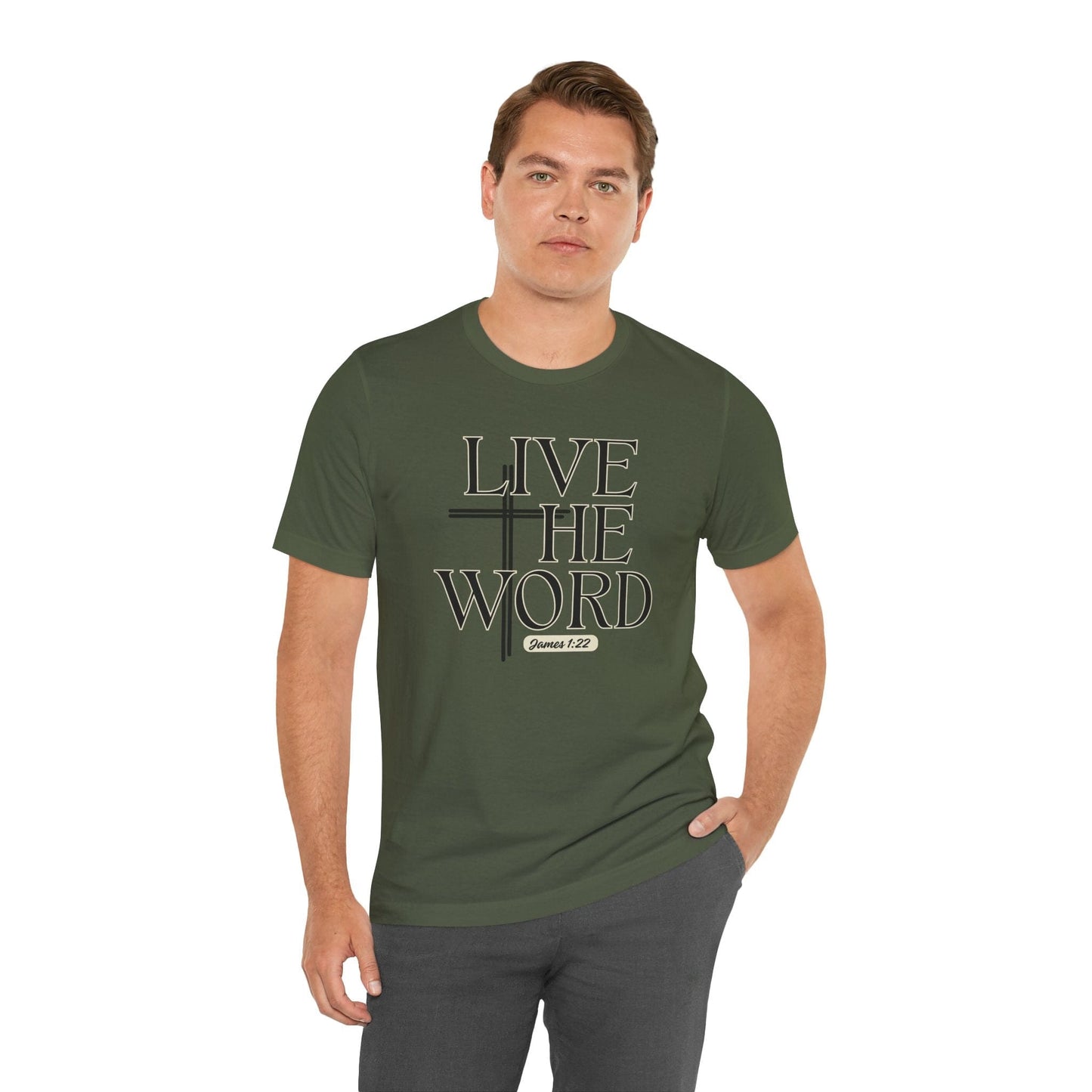 Live the Word Men's T-Shirt | James 1:22 Cross-Centered Edition