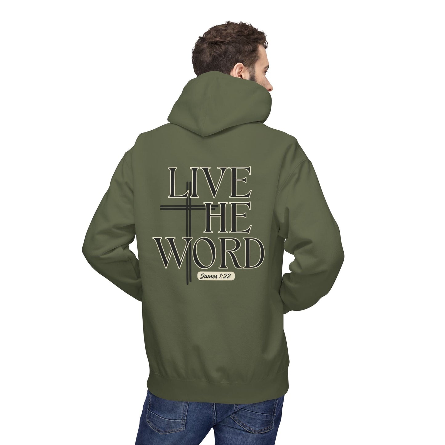 Live the Word Men’s Hoodie | James 1:22 Christian Cross Edition