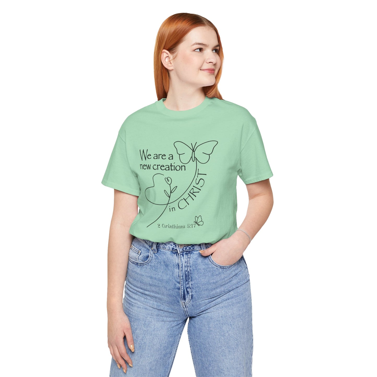 New Creation Butterfly Bella Canvas T‑Shirt | 2 Corinthians 5:17 Bible Verse Tee