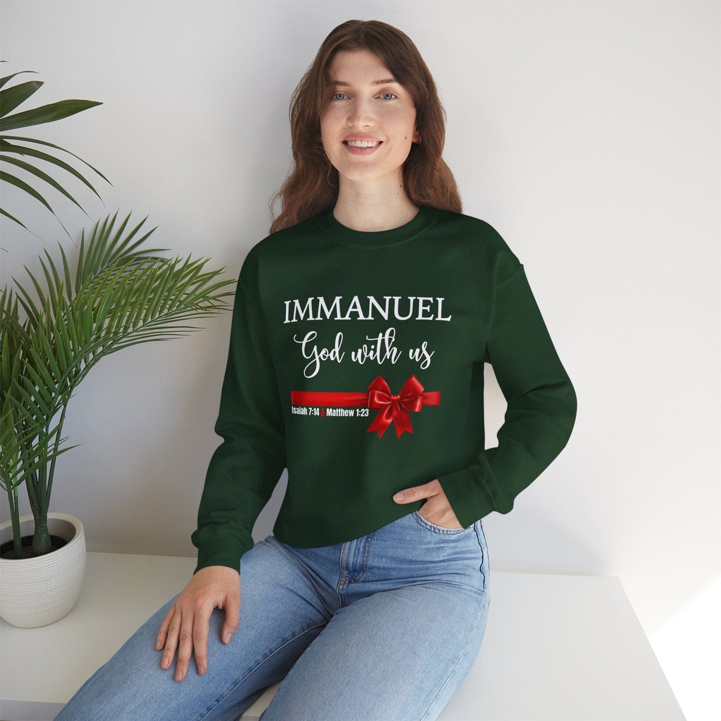 Immanuel “God With Us” Christmas Sweatshirt | Isaiah 7:14 & Matthew 1:23 | Faith-Based Holiday Crewneck