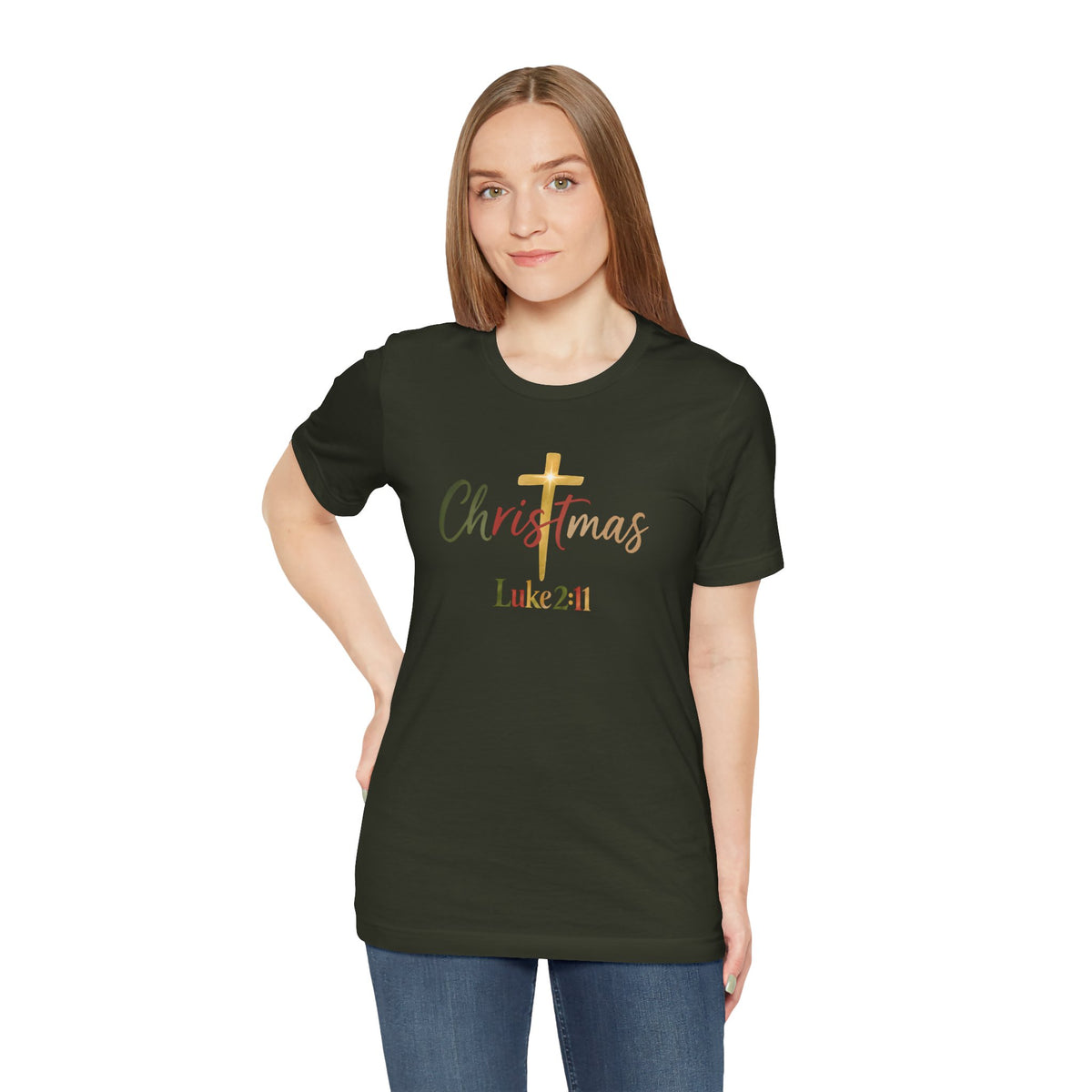 A Savior Is Born Christmas Cross Bella Canvas T-Shirt | Luke 2:11 Christian Tee